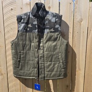 Dakota Grizzly Vest Mens L Black Camo Zip Button Up Short Sleeve Outdoor NWT